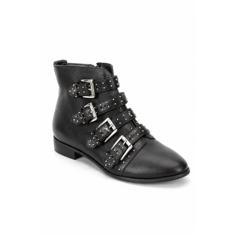 Rebecca Minkoff Black Leather Studded Ankle Boots Women 8.5M Moto Goth Steampunk